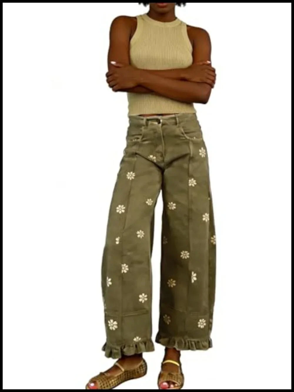 Floral Print Wide Leg Barrel Jeans Y2k Patchwork Baggy Denim